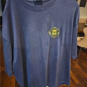 Balenciaga Navy Short-Sleeve Tee with Yellow Crest Logo